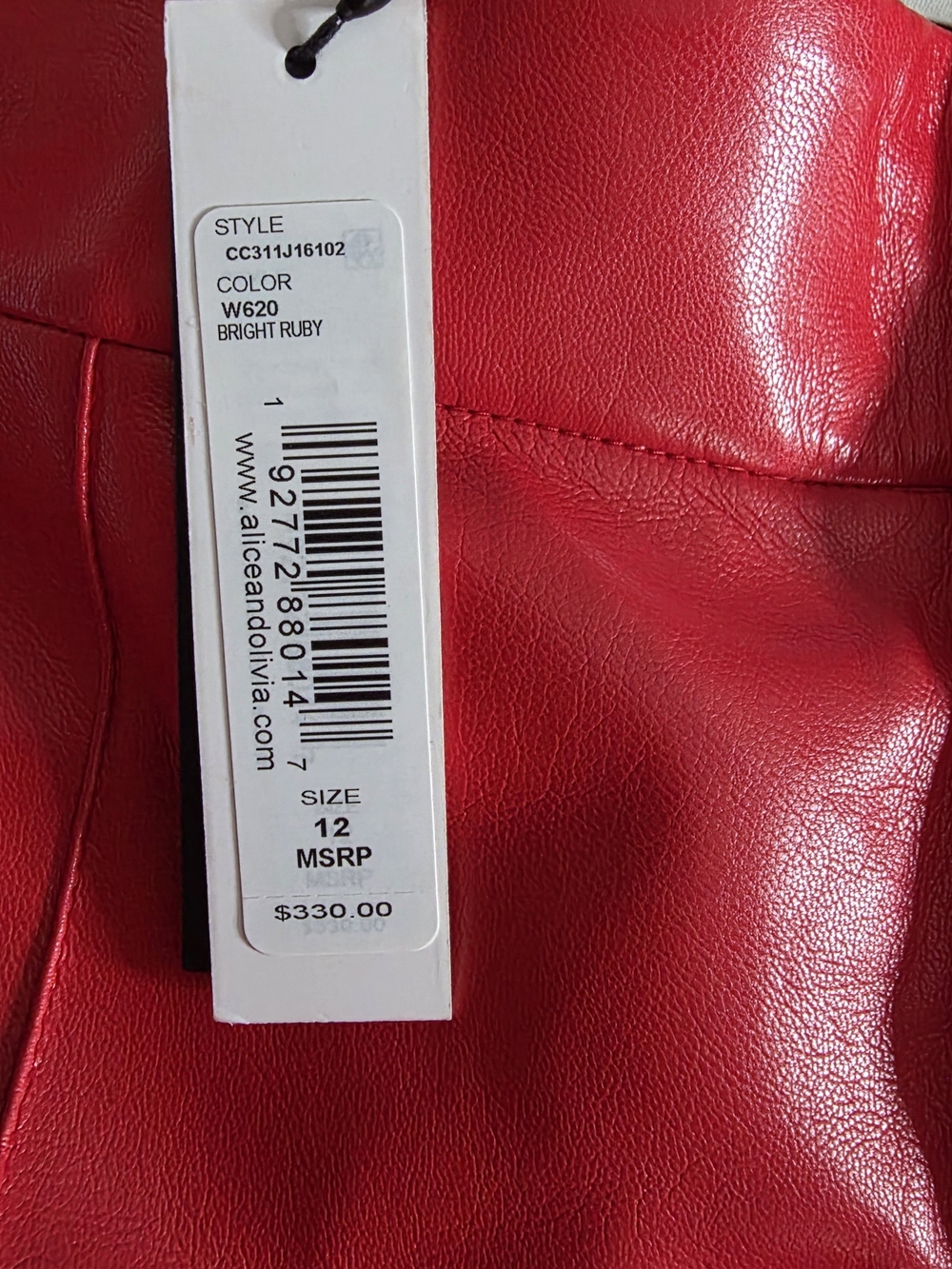 NWT Alice + Olivia Dylan High-Rise Vegan Leather Wide-Leg Pants - Bright Ruby 12 - Picture 9 of 9